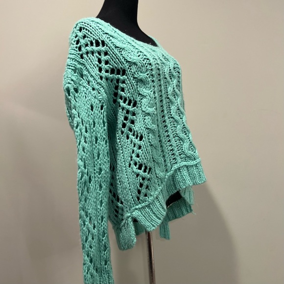 Free People Open Knit Mint Green Long Sleeve Sweater Size Medium - Picture 4 of 12